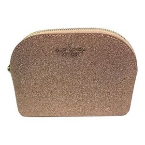 Kate Spade Dome Mini/Small Make Up Bag Joeley Rose Gold Glitter Fabric